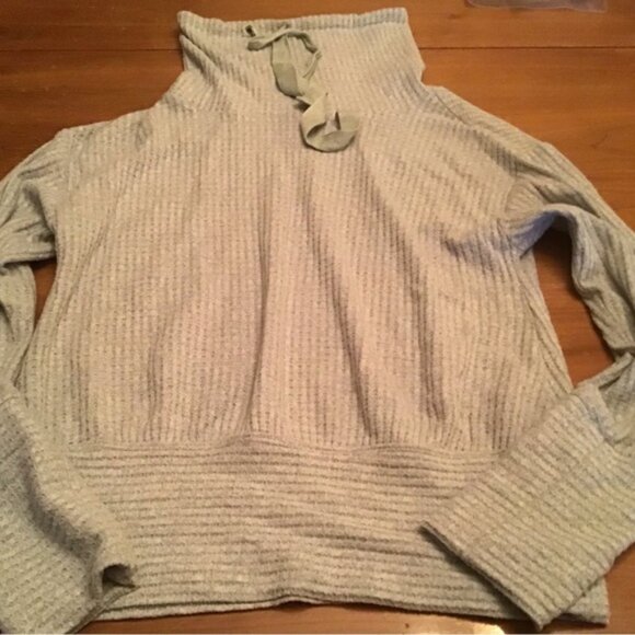 Anthropologie Saturday Sunday Whistler Waffle Cowl Neck Pullover Blueish Green - Picture 5 of 9
